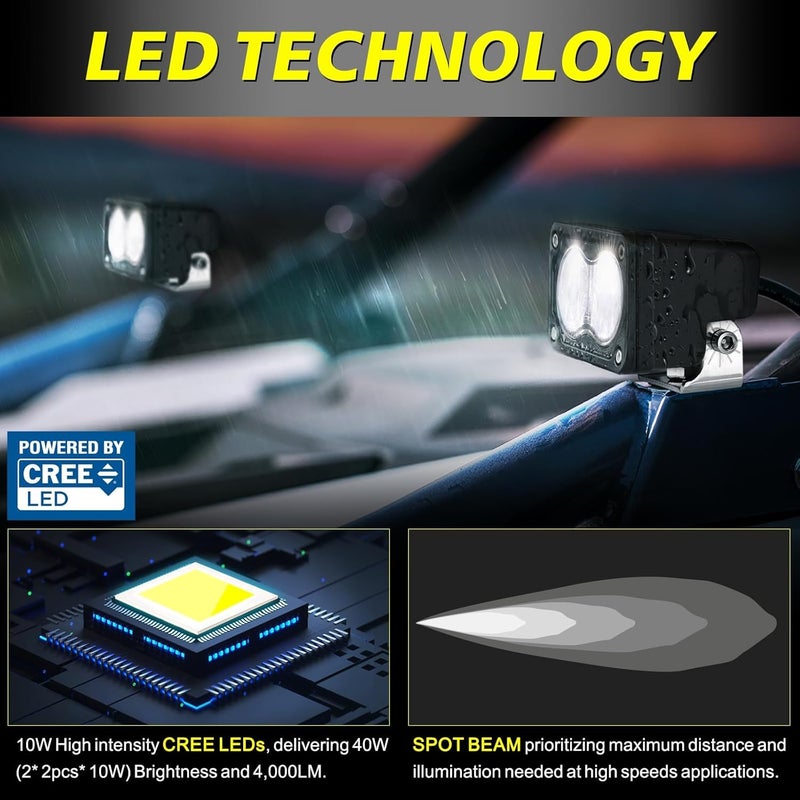 AKD Part LED Pods, 3 Inch CREE LED Off Road Driving Lights 40W Spot Small LED Fog Lights Pods Ditch Lights Backup Light 2 Packs for Truck Motorcycle UTV ATV SUV Surron Toyota - Image 3